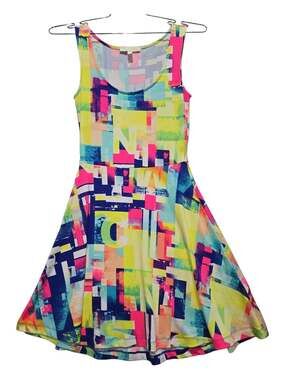 Nicki Minaj Women's Sleeveless Neon Abstract Print Fit and Flare Skater Dress